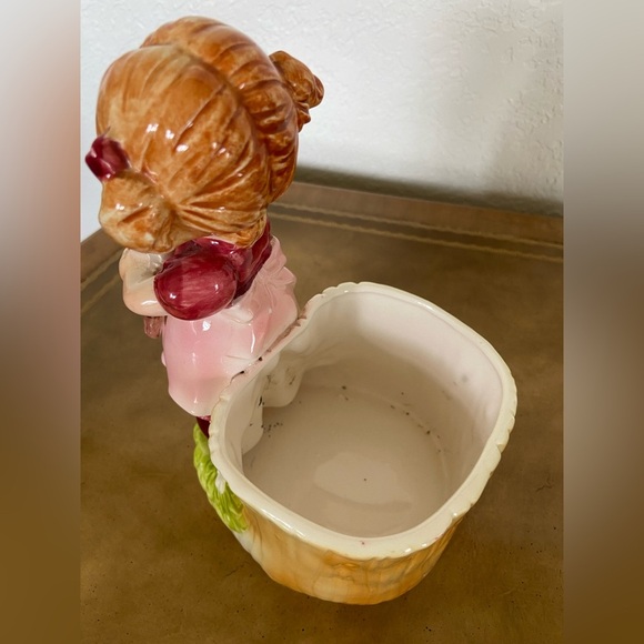 Vintage Adorable LEFTON Planter Vase Girl Holding Cat Ceramic RARE - Picture 5 of 11
